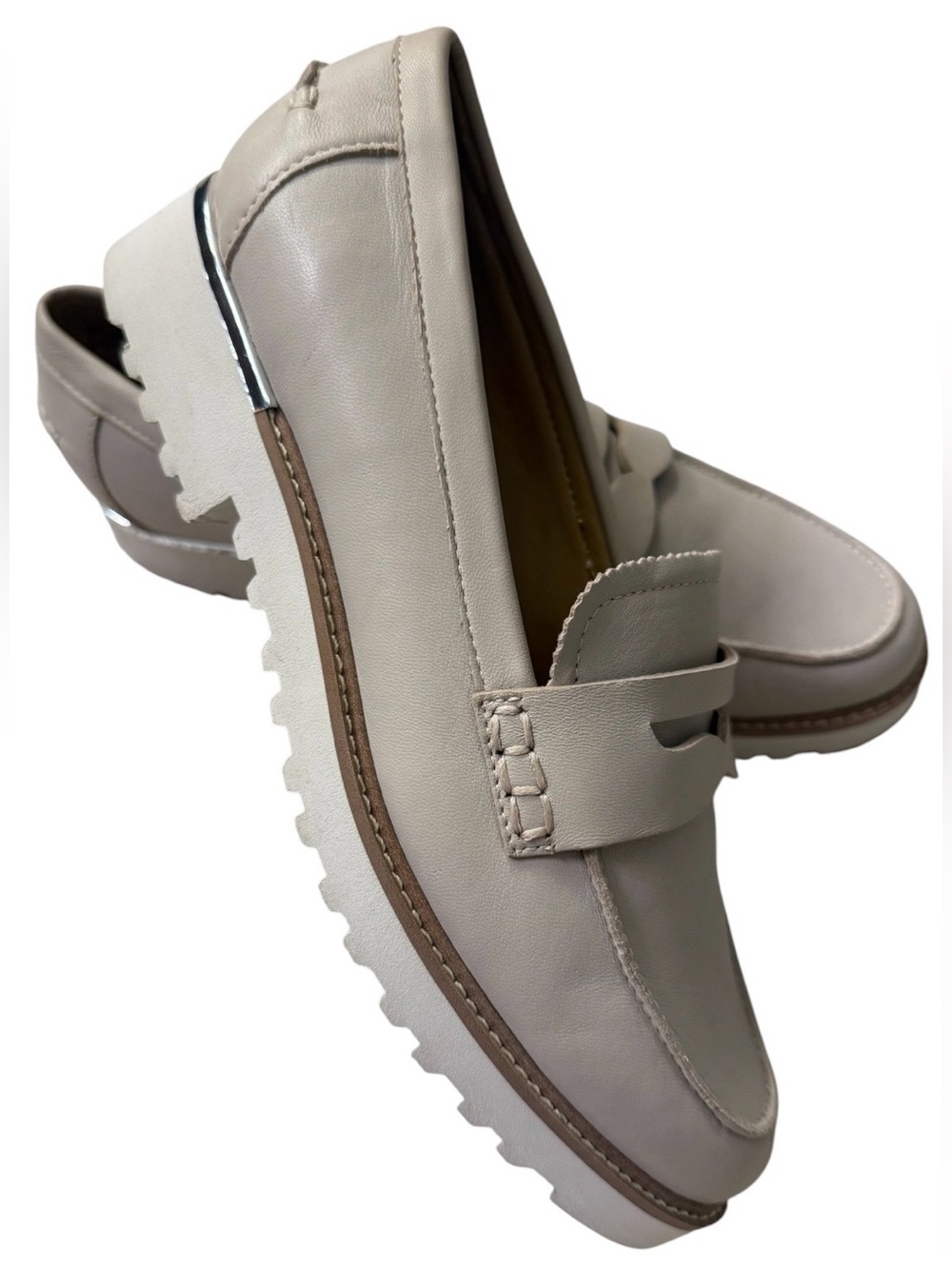 FRANCO SARTO Cedra Womens Tan Leather Loafers Ivory Shoes Slip On 8